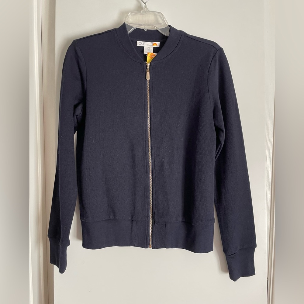 C&C CA. Cotton Full Zip Cardigan Sweater Sweatshirt Navy Blue Long Sleeve NWT